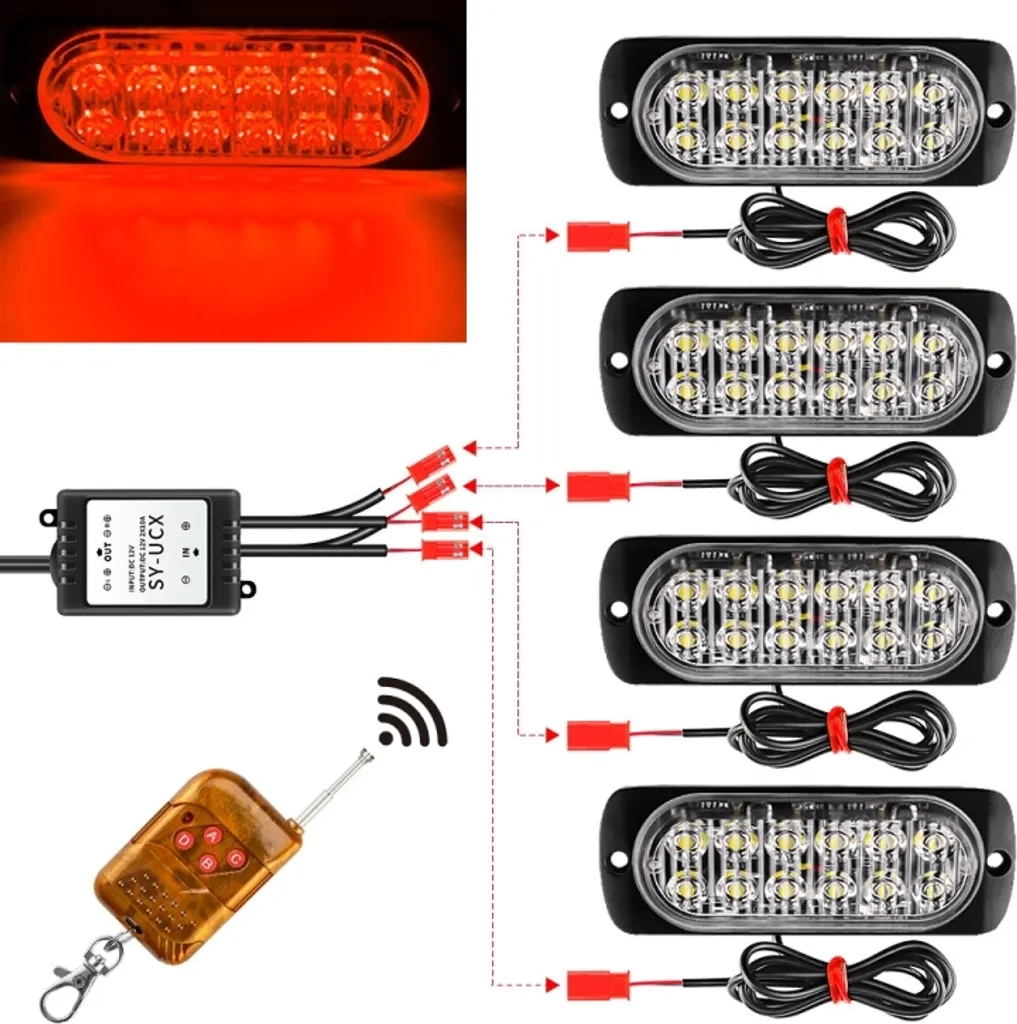 Luce Laterale Strobo 18W Rossa per Emergenza - Pickup e Auto 12V-24V