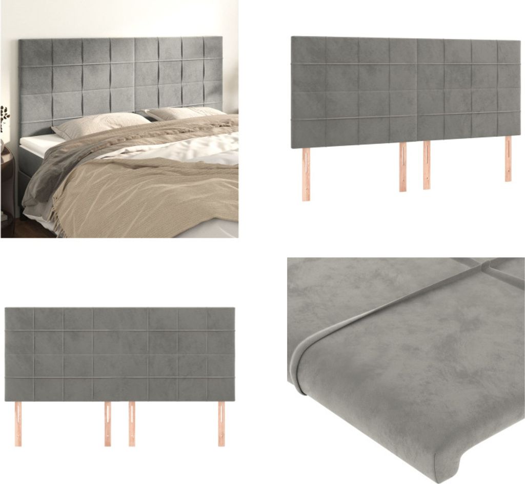 vidaXL Kopfteile 4 Stk. Hellgrau 90x5x78/88 cm Samt - Kopfteil - Kopfteile - Bett-Kopfteil - Bettkopfteil
