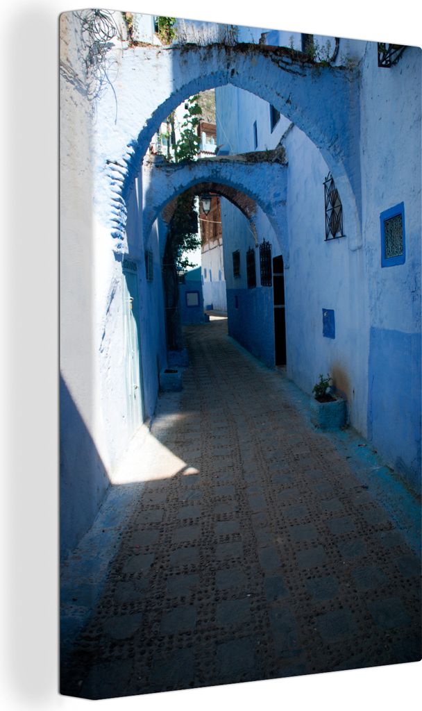 OneMillionCanvasses - Leinwandbilder - 90x140 cm, Blaue Bögen in der Stadt Chefchaouen, Wandbilder Kunstdruck Wanddekoration - Foto auf Leinwand...