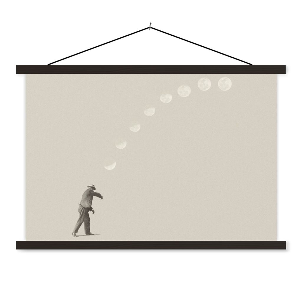 MuchoWow Textilposter Jahrgang - Mond - Mensch 120x80 cm mit schwarzem Rahmen - Wanddeko
