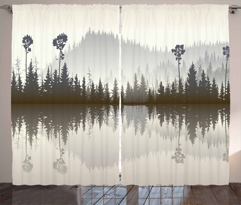 ABAKUHAUS Wald Rustikaler Vorhang, Northern Nature Muster, Wohnzimmer Universalband Gardinen mit Schlaufen und Haken, 280 x 225 cm, Braun Creme Grau