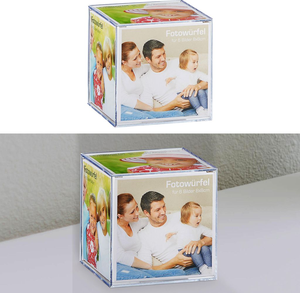 Fotowürfel 9x9 cm Kunststoff Würfel Multifotowürfel Foto Produktbild 
