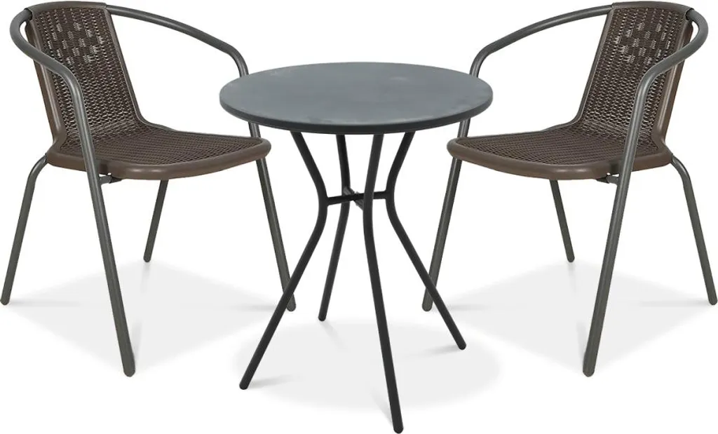 Salon de balcon SIMPLE 2+1 brun - Table de jardin et 2 chaises de bistrot