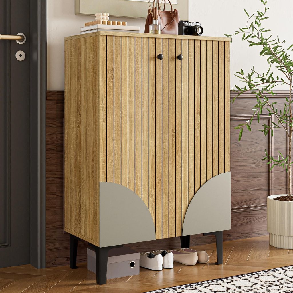 Merax Schuhschrank 60x32x94cm mit schwarzem Metallgestell, Produktbild 