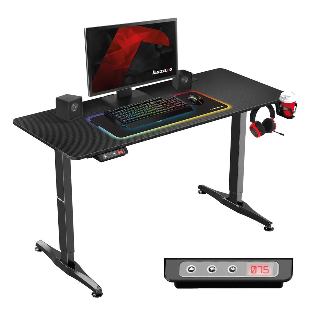 Bureau assis debout électrique noir pour gaming et télétravail Huzaro