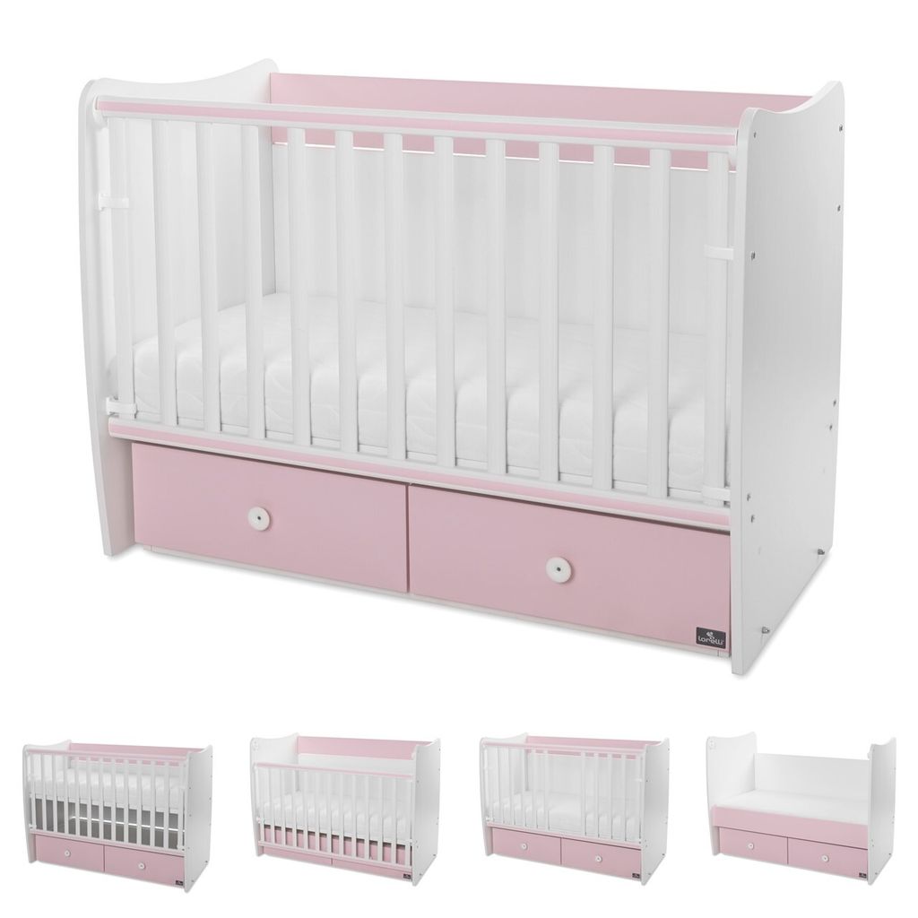 Lorelli Babybett MATRIX NEW Kinderbett 120 x 60 cm, 2 Ebenen, 2 Schubladen rosa