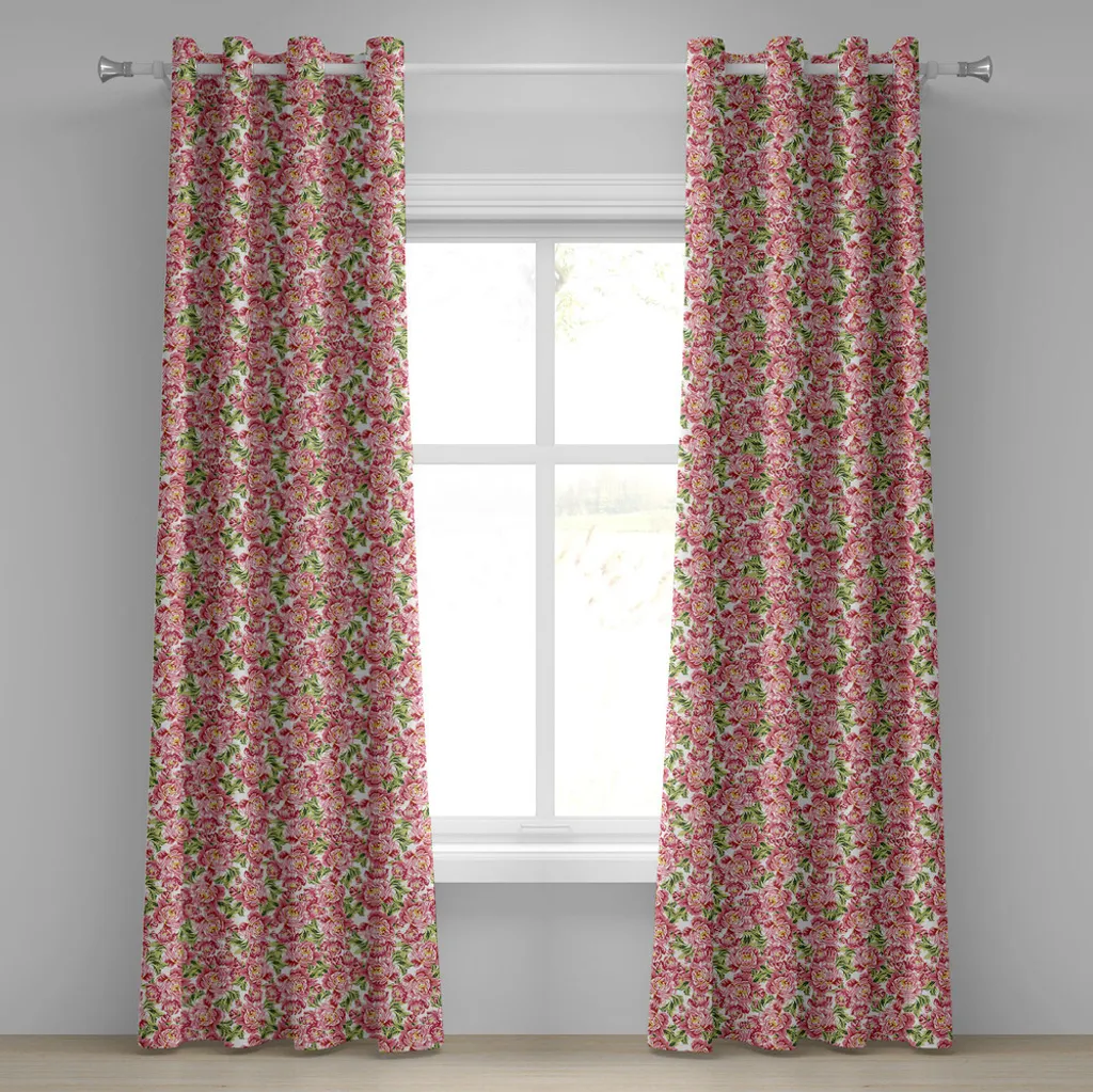 Rideau décoratif occultant pivoines contre vis-à-vis 280x245 cm vert