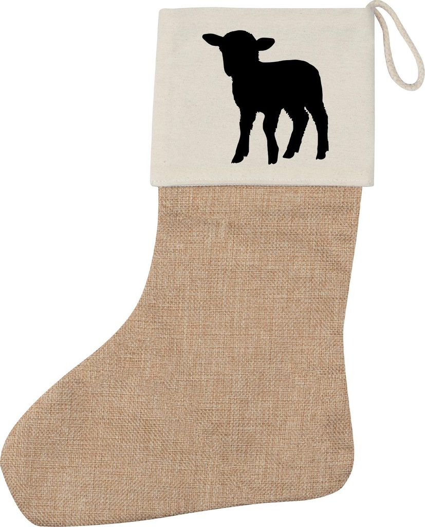 Huuraa Weihnachtsstrumpf Lamm Silhouette Beige Jute Kaminstrumpf Geschenkidee