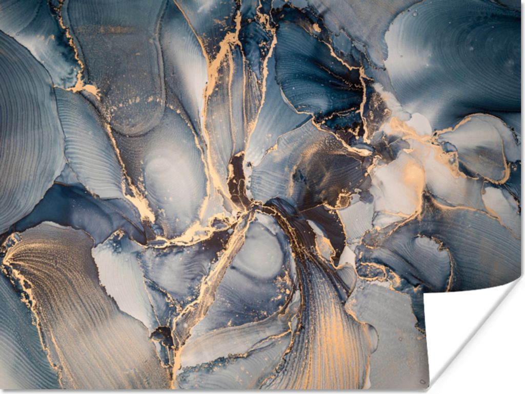 MuchoWow Poster Marmor - Grau - Blau - Luxus - Gold 80x60 cm - Kunst für zu Hause