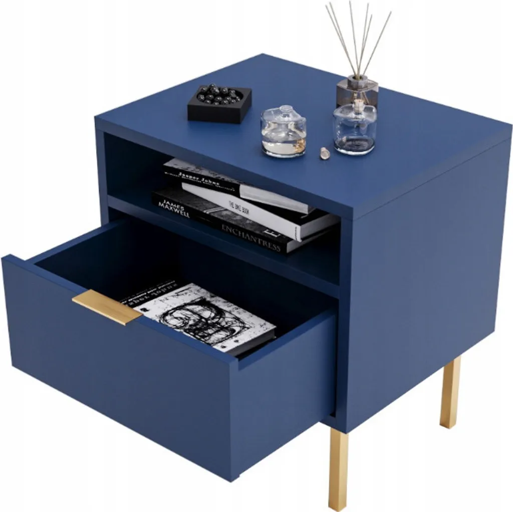 Commode de nuit bleue à tiroir discret, petit meuble d'appoint chic