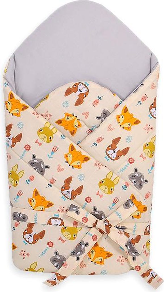 2-in-1-Tragetuch mit Bindeband, versteift und weich - cremefarbene Tiere