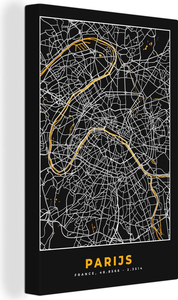 OneMillionCanvasses - Leinwandbilder - 90x140 cm, Paris - Stadtplan - Gold - Karte, Wandbilder Kunstdruck Wanddekoration - Foto auf Leinwand - Ge...