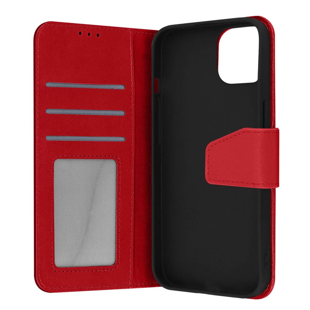 Premium Rindsleder Klapphülle für Apple iPhone 13 Mini – Rot