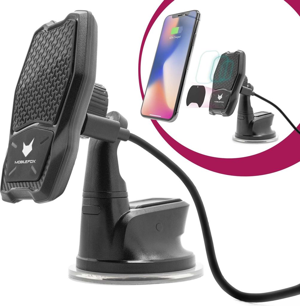 Mobilefox Qi Wireless Universal Auto Halterung Handy KFZ Halter PKW Induktiv Ladegerät Ladefunktion