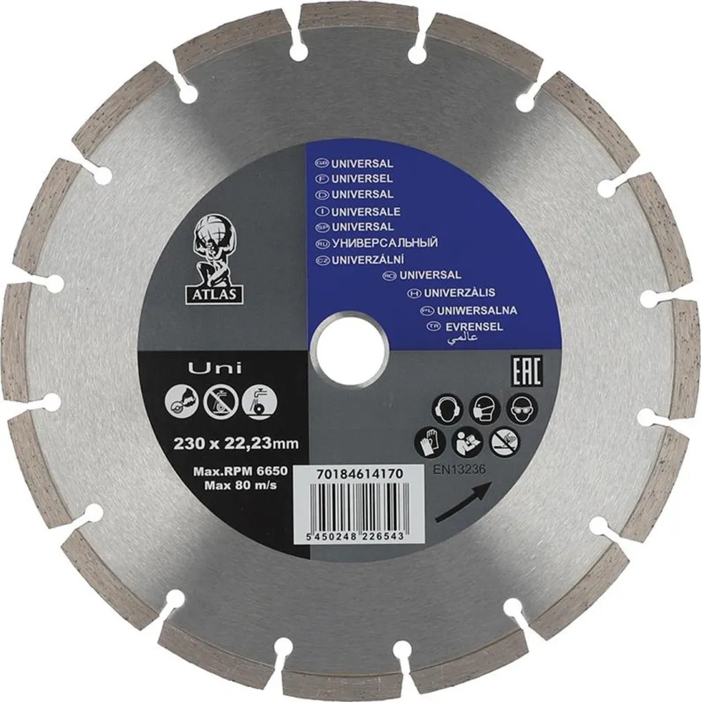Disque diamant 230 mm WS Atlas Uni pour meuleuse et tronçonneuse