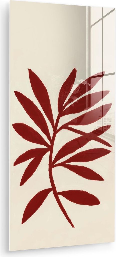 MuchoWow Glasbilder - Bilder auf Wandbild - Foto auf Glas Zweig - Blätter - Rot 40x80 cm Wanddekoration aus Glas - Acrylglasbild - Acrylbilder - W...