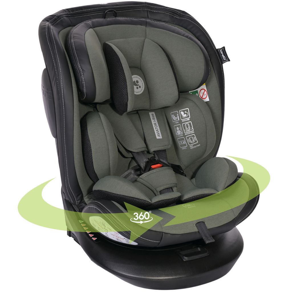 Lorelli Auto Kindersitz Aviator, Mitwachsender Autositz mit Isofix i-Size 40-150cm, Babysitz ab Geburt, 360 Grad drehbar, grün