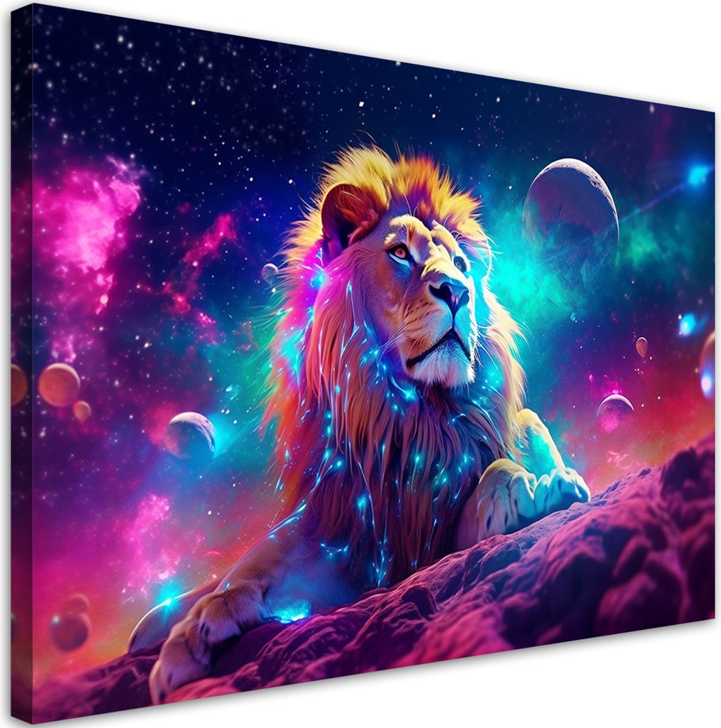 Leinwandbild Neon Löwe Abstraktion 90x60 Feeby Bunt bild für die wand bereit zum aufhängen