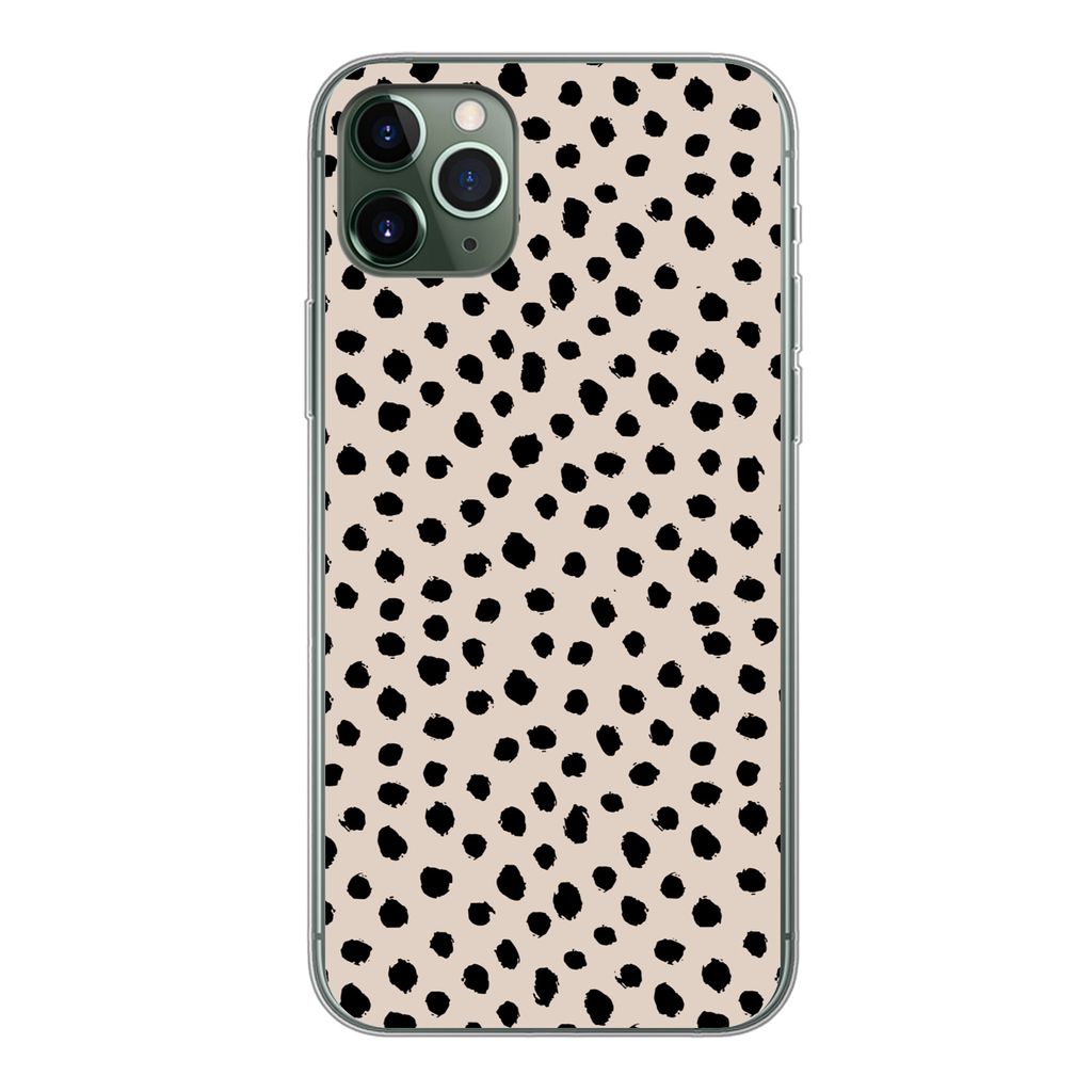 MuchoWow Handyhülle Schutzhülle Hülle für iPhone 11 Pro Max Polka dots - Schwarz - Beige Silikon Softcase Handy Hülle - Schutz