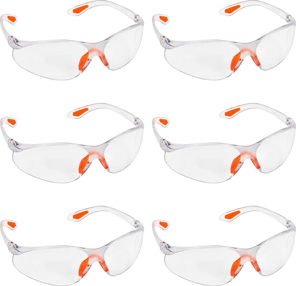 Kurtzy 6-er Pack Schutzbrille Arbeitsschutzbrille - Arbeitsschutzbrille mit Gummieinsatz - Safety Glasses - Arbeitsbrille Labor - Schutzbrille