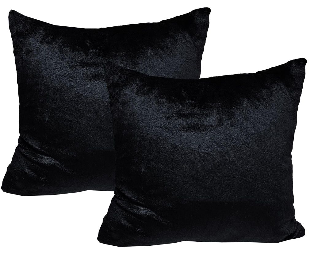 JACK 2er Set Teddy Flausch Kissen Dekokissen flauschig kuschlig weich, Farbe:Schwarz, Größe:50 x 50 cm