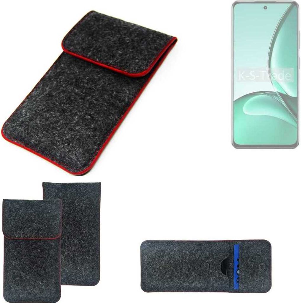 K-S-Trade Handy Schutz Hülle kompatibel mit Realme C63 5G Schutzhülle Handyhülle Filztasche Pouch Tasche Case Sleeve Filzhülle dunkelgrau roter
