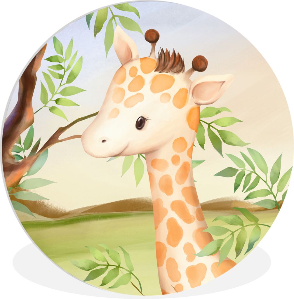 MuchoWow Rundes Wandbild - Runde Bilder Dschungel - Giraffe - Blätter Ø 90 cm Kreis Wanddekoration Kunststoff - Wandkreis - Wandschmuck - Wand-...
