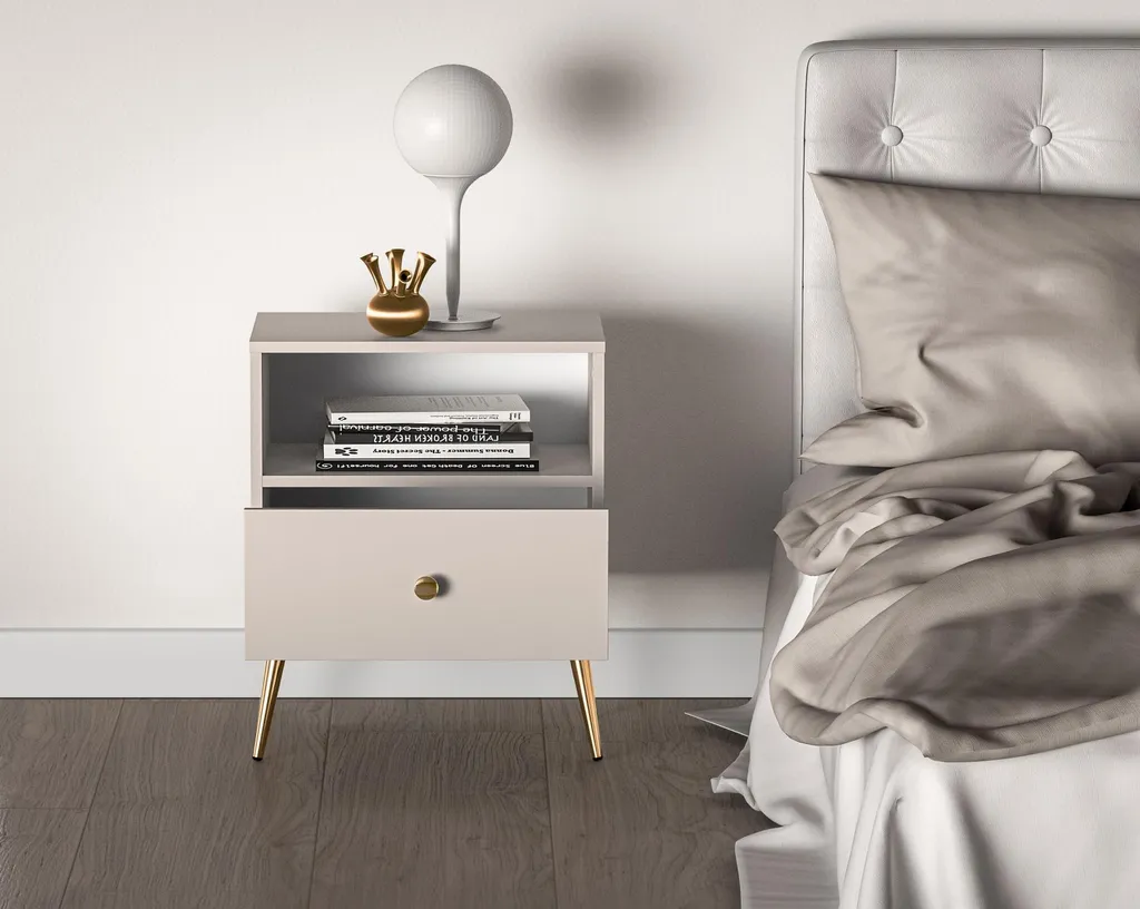 Comodino Design LUNA Beige Oro: Eleganza Esclusiva per Camera da Letto - 2