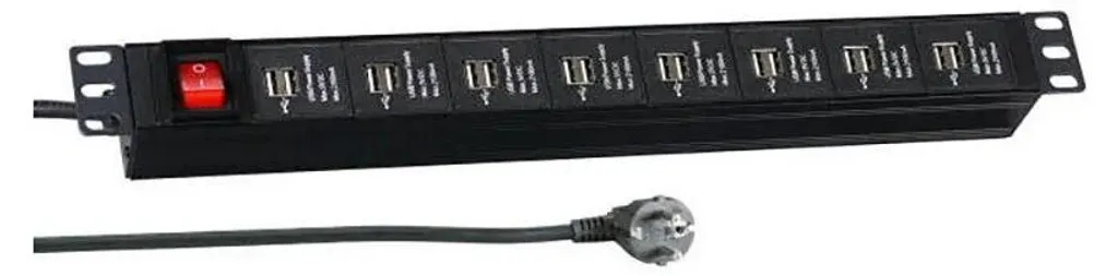 EFB 19" 1HE Bandeau 16x USB A avec Interrupteur 3m Noir - Réf 691716V2