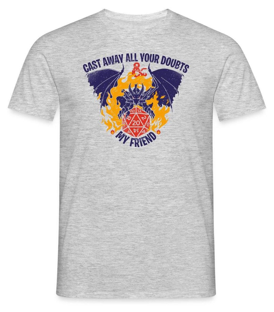 Spreadshirt Dungeons And Dragons Höllenfeuer Drache D20 Würfel Männer T-Shirt, XL, Grau meliert