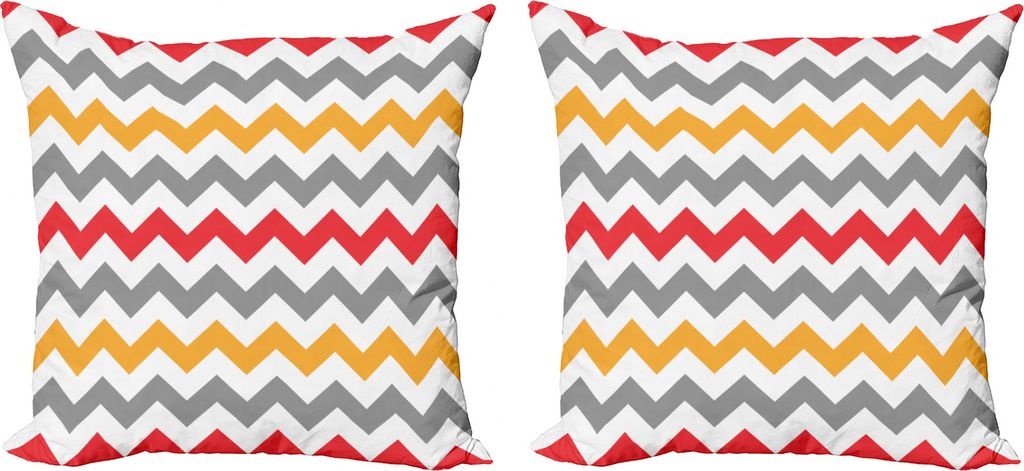 ABAKUHAUS Winkel Kissenbezug Set (2Stück), Abstrakte Retro Chevron, doppelseitiges Digitaldruckdekor mit Reißverschluss, 50 cm, Grau Marigold Red
