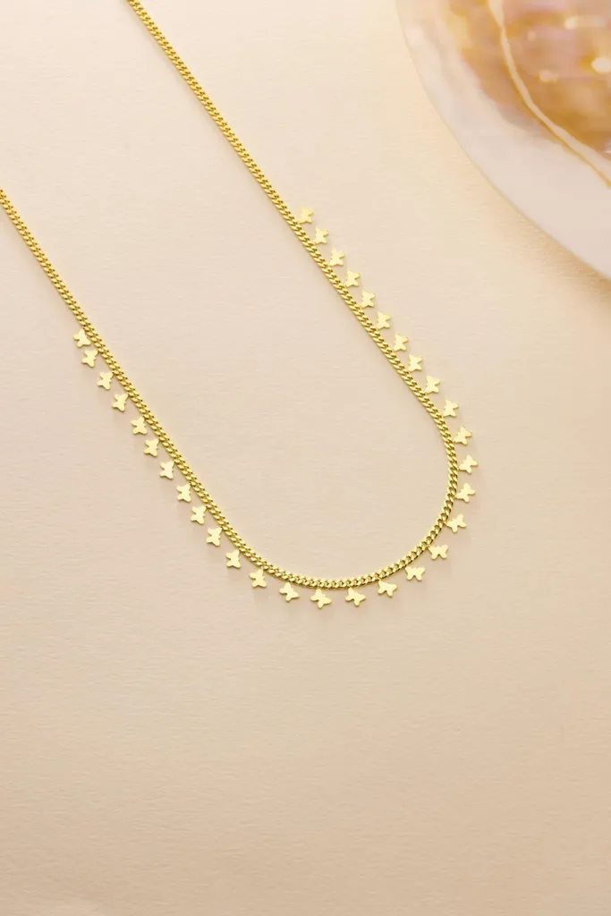 Collier femme maille gourmette et pendentif papillon doré en argent 925