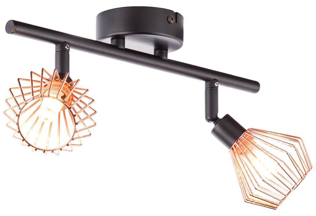 BRILLIANT Lampe Dalma Spotrohr 2flg schwarz/kupfer | 2x QT14, G9, 33W, geeignet für Stiftsockellampen (nicht enthalten) | Köpfe schwenkbar