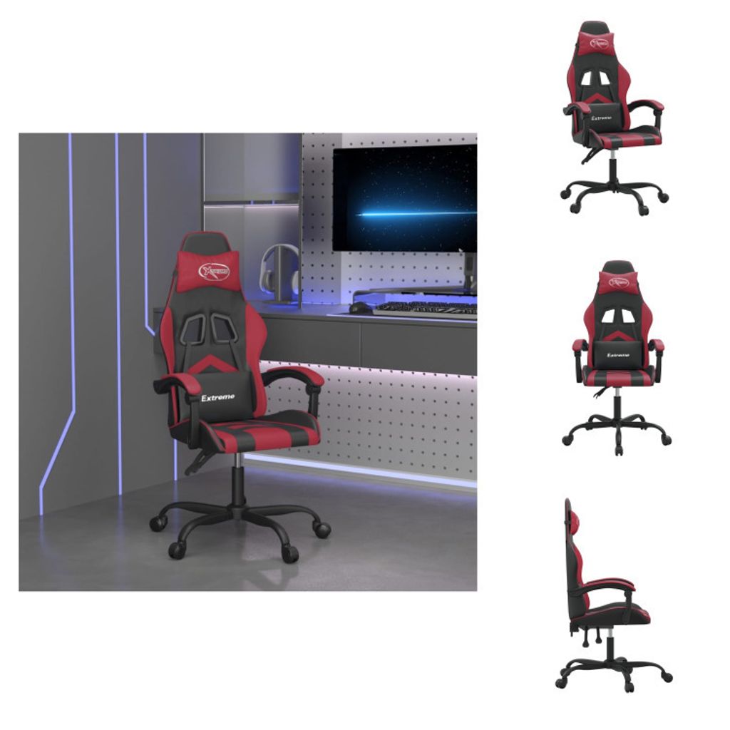 vidaXL Gaming-Stuhl Drehbar Schwarz und Weinrot Kunstleder - Gaming-Sessel