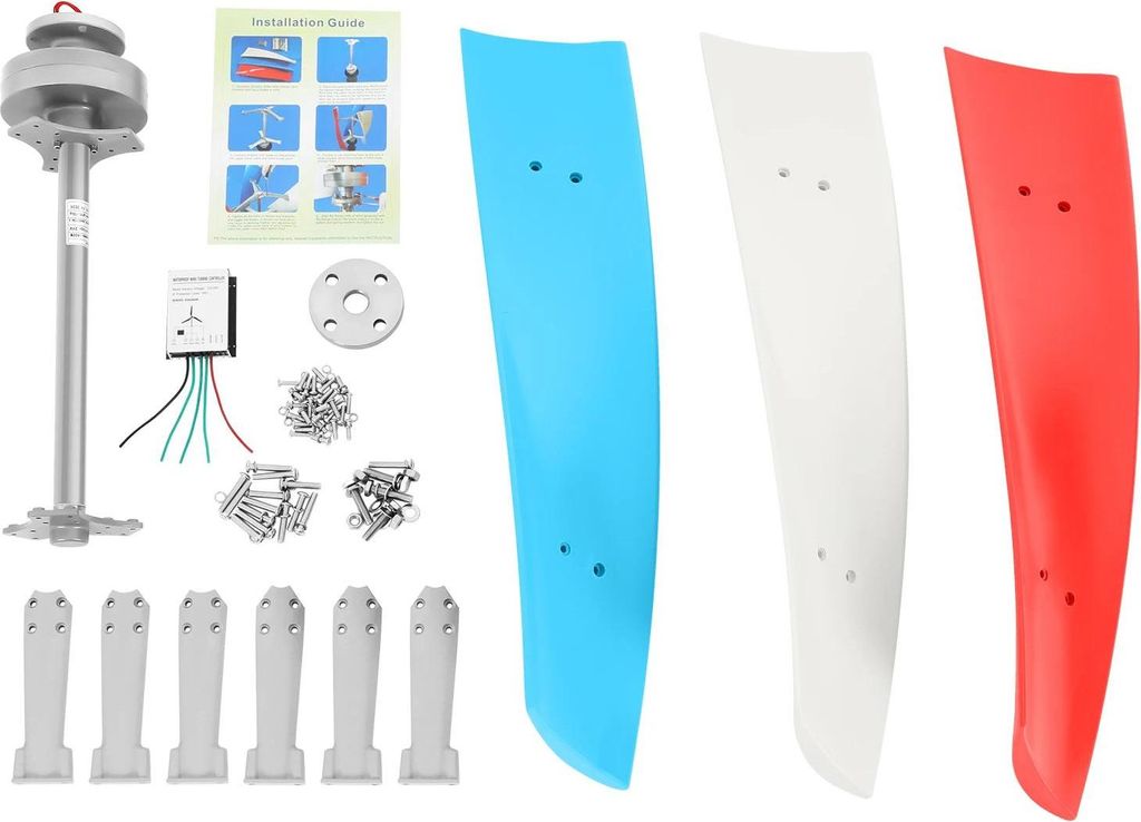 Windgenerator für Zuhause - Vertikales 3-Blatt-Windturbinen-Set - 24V - 400W - Permanentmagnet - Anlaufwind 2–2,5 m/s - IP67 - Mit Laderegler - ...