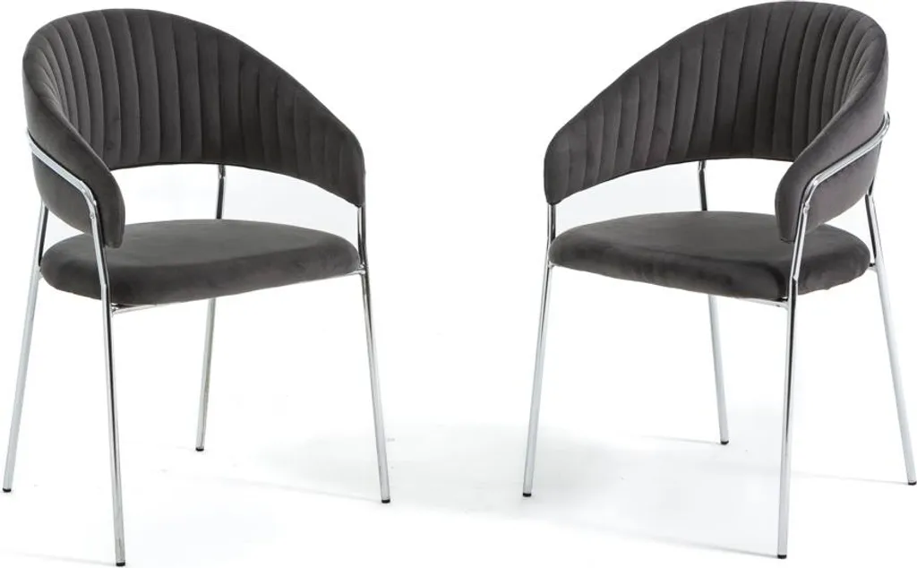 Set de 2 chaises LEA velours gris foncé pieds argentés - Design surpiqué