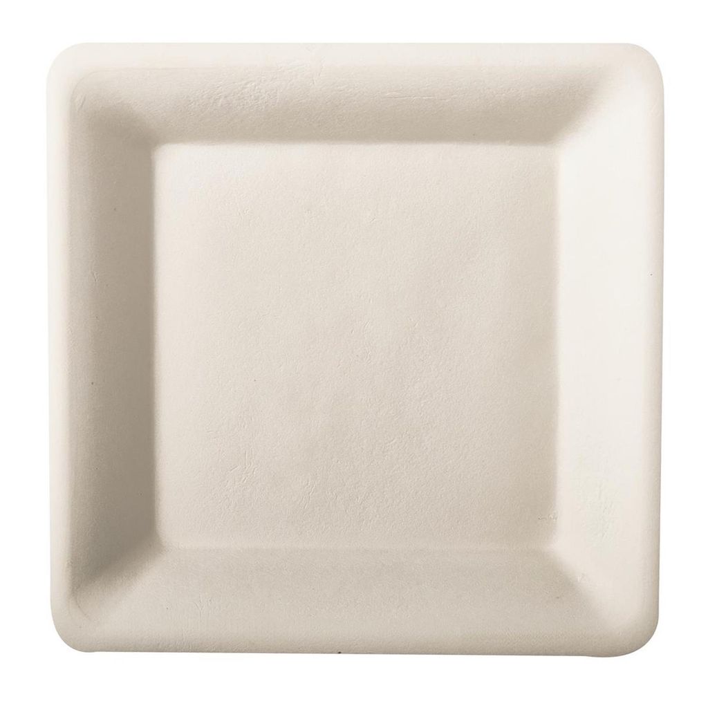 Papstar 82452, Teller, Quadratisch, Zuckerrohr, Weiß, Produktbild 