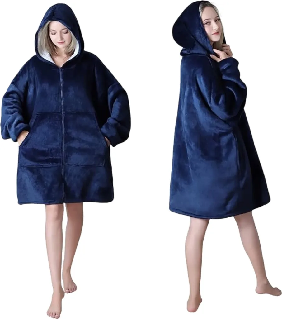 HOODZIE Blue: Coperta Professionale con Maniche e Cappuccio - 180cm