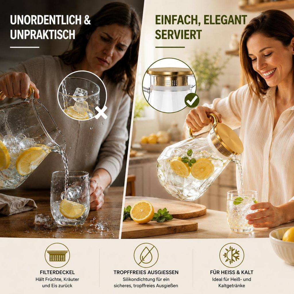 2,2 l Karaffe mit Diamantmuster aus Hochborosilikatglas
