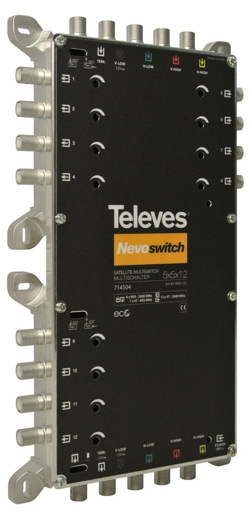 Televes MS512C - 5 Eingänge - 12 Ausgänge - 950 - 2400 MHz - 47 - 862 MHz - 8 dB - 4 dB