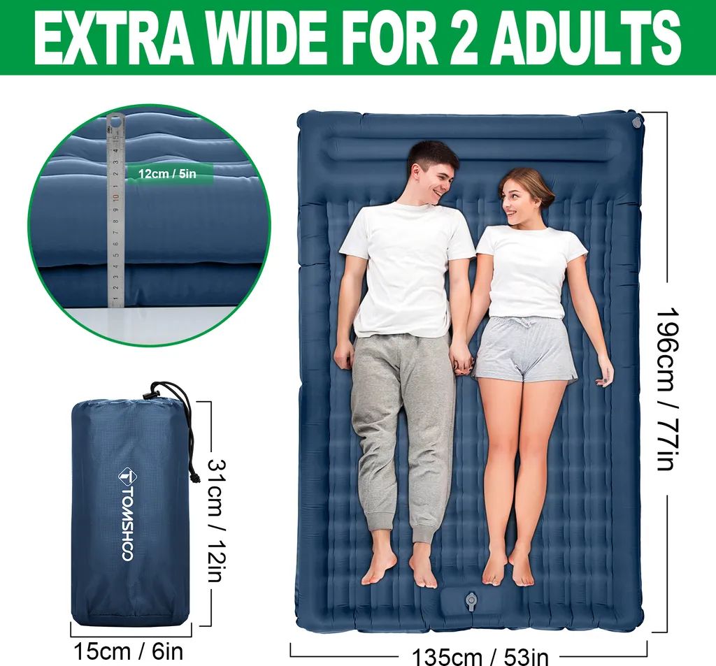 Matelas gonflable TOMSHOO double 12.7cm extra épais avec pompe intégrée