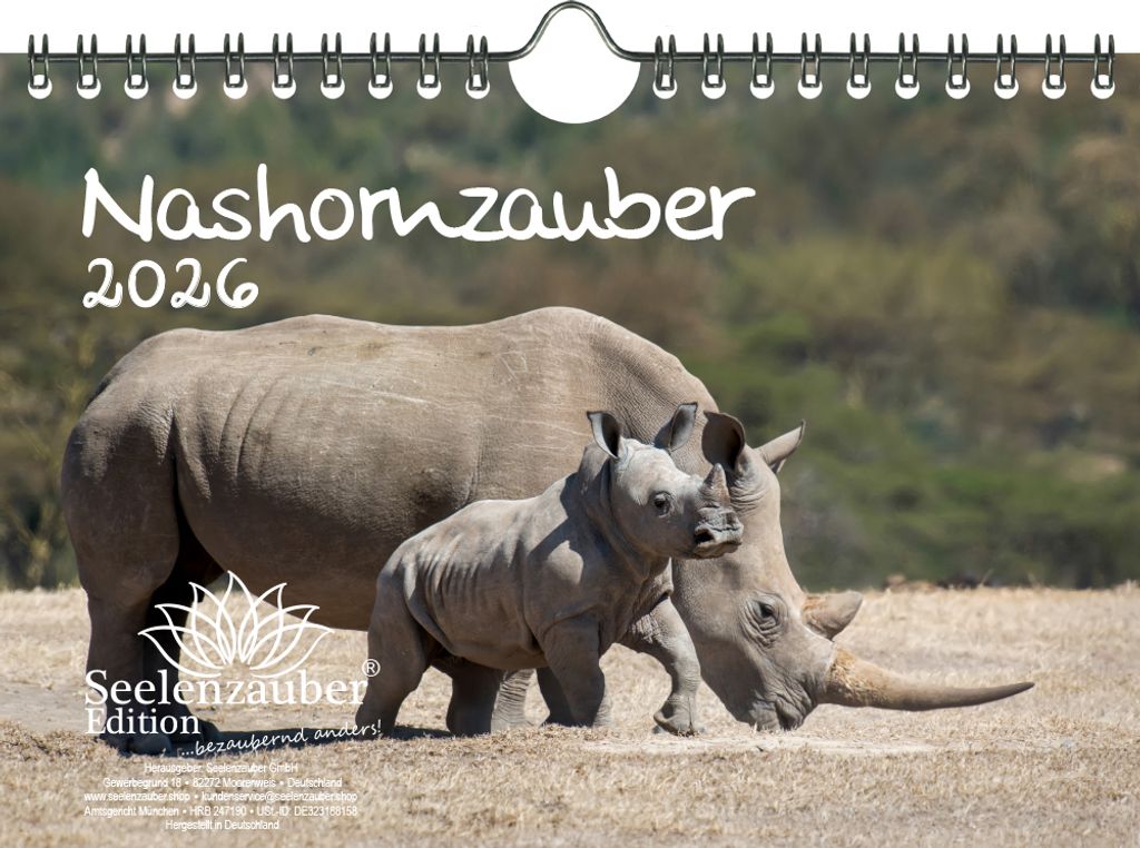 Tierzauber Nashörner DIN A5 Kalender für 2026 Nashorn - Seelenzauber