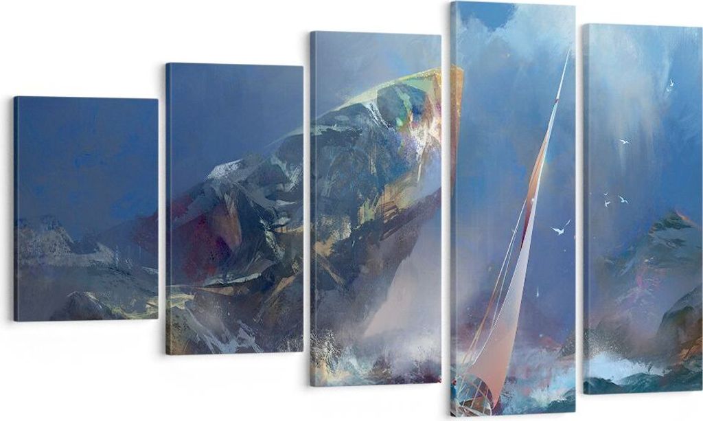 Bild auf Leinwand - Leinwandbild - Meer Segelboot - 100x60cm - Wand Bild - Wanddeko - Wandbilder - Leinwanddruck - Bilder - Kunstdruck - Wanddekora...