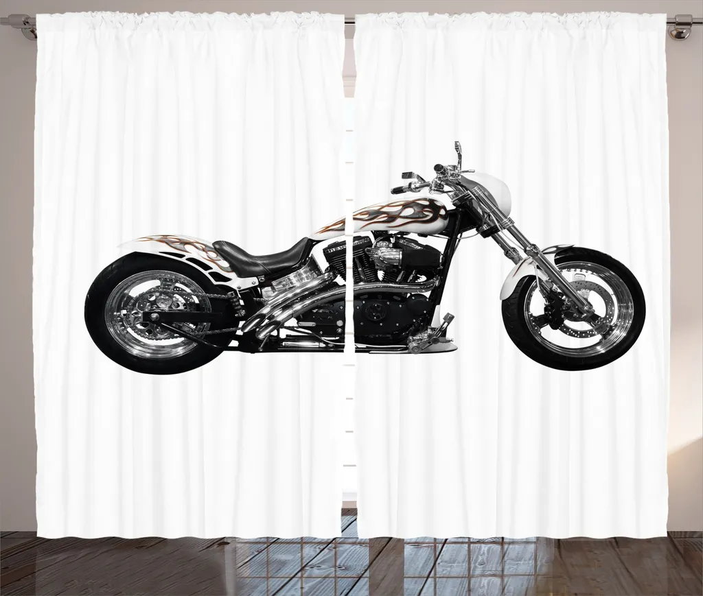 Rideau XXL Imprimé Moto Puissante en Tissu Durable Noir et Gris Chic