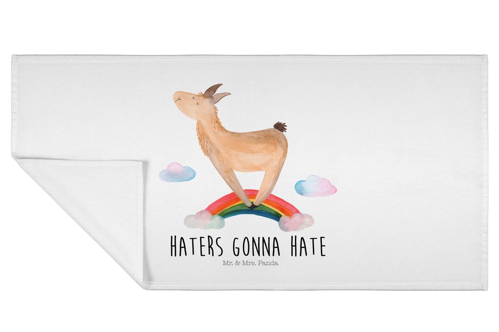 Mr. & Mrs. Panda 50 x 100 Handtuch Lama Regenbogen - Weiß - Geschenk, Baumwollhandtuch, Flauschtuch, kleines, Lamas, gesichtstuch, 50x100, Haters,...