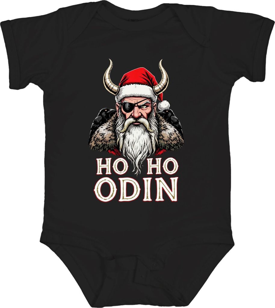 Ho Ho Odin Wikinger mit Hörnern Raben Augenklappe Geschenk Unisex Baby Body, Schwarz, 0/3