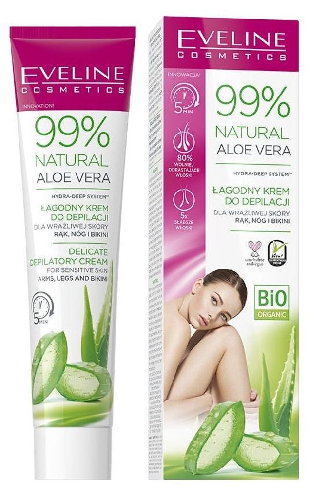 Eveline Cosmetics 99% Natural Aloe Vera – feuchtigkeitsspendende, beruhigende Enthaarungscreme – 30er Karton