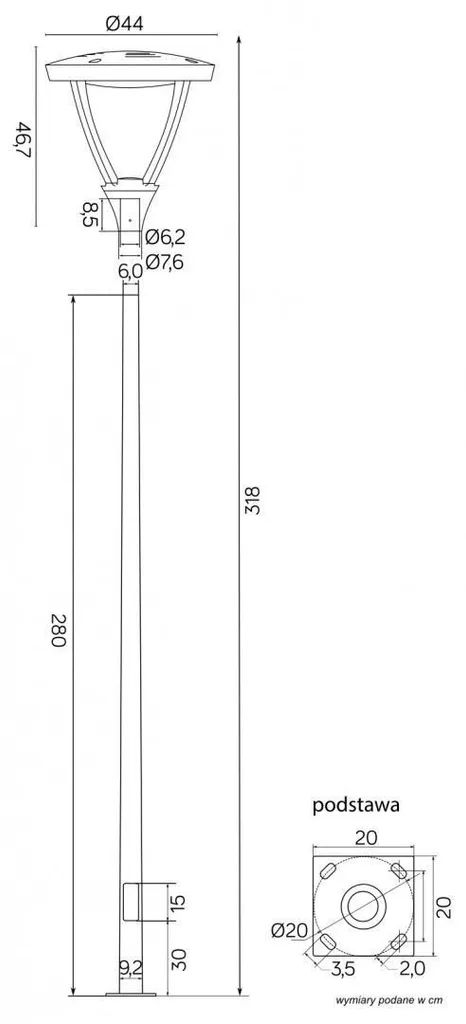 Lampadaire extérieur LED 45W IP65 318cm Gris Mars Solution Éclairage