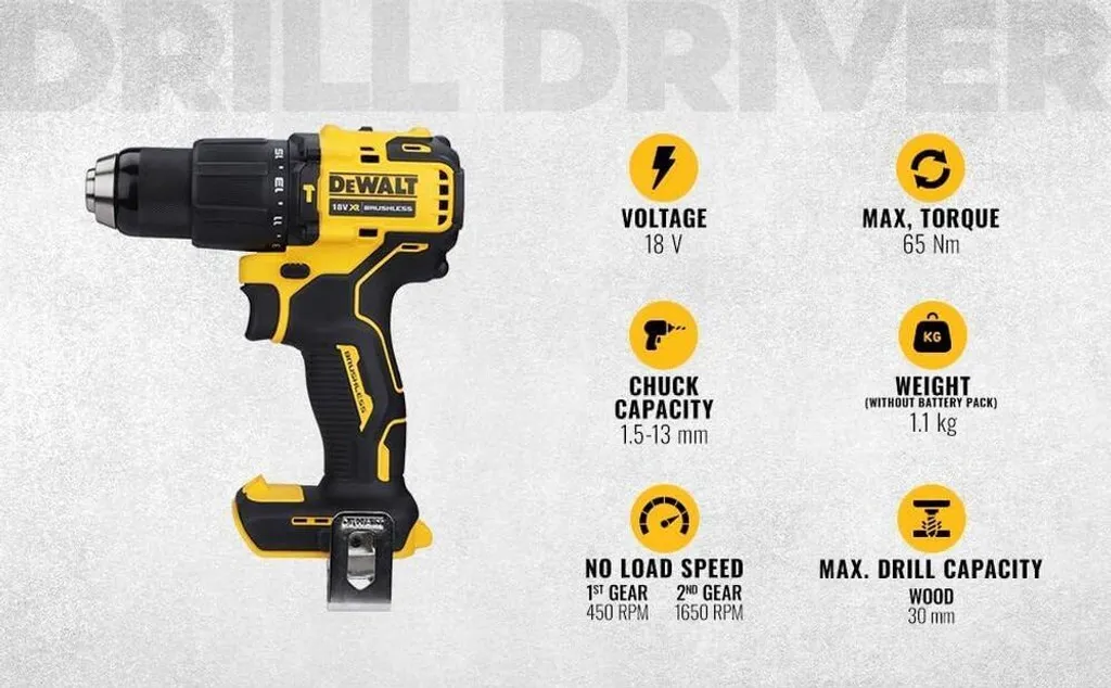 Perceuse Visseuse DEWALT DCD709N-XJ Compacte avec Mandrin Sans Clé 13mm - 14