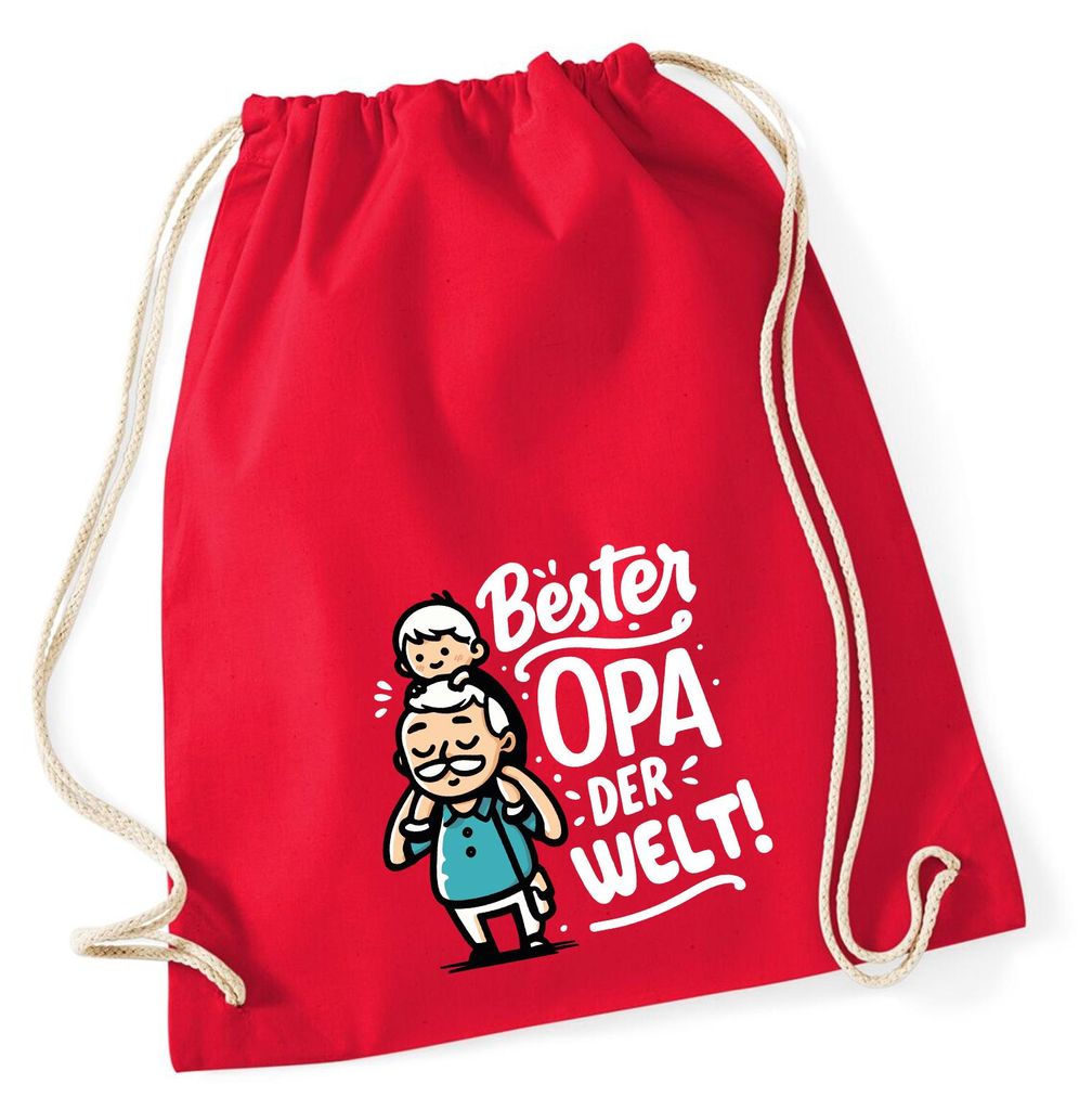 Huuraa Turnbeutel Bester Opa der Welt 12 Liter Classic Red Baumwolle Rucksack Geschenkidee
